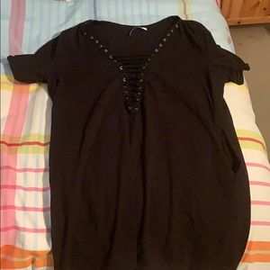 Black long tshirt with tie middle
